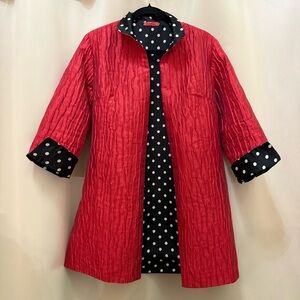 Saint Gil Paris Reversible Duster Coat Red Black Polka Dot Art Teacher Jacket